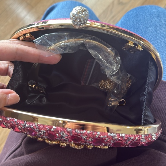 Ramla Handmade Rare Pink Faux Diamond Encrusted Clutch Bag (NEW) - Picture 4 of 4